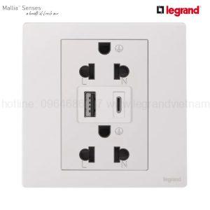 Ổ cắm đôi kèm USB sạc Mallia Senses 281204MW