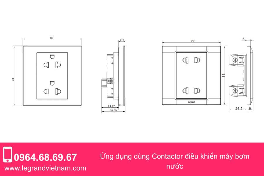 Kích thước ổ cắm điện âm tường Legrand vuông