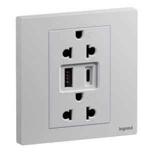 Ổ cắm đôi Euro-US 16A tích hợp USB A+C 15W Galion Up GA33136MW